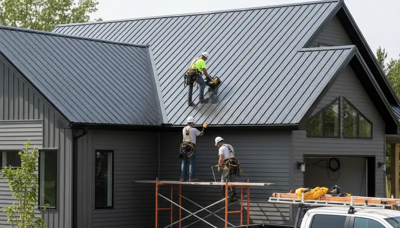 Professional metal roofing installation on Austin, TX home by Next Level Exteriors contractors