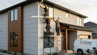 Seamless gutter installation on Austin TX home by vinyl siding experts Next Level Exteriors